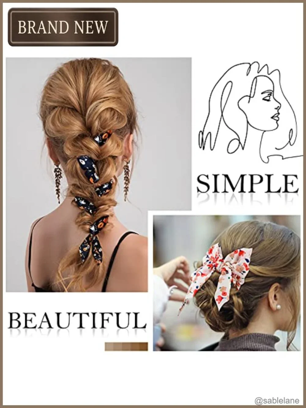 10 Pcs Satin Ribbon Hair Scrunchies with Bow Flower Ditsy Print for Ponytails